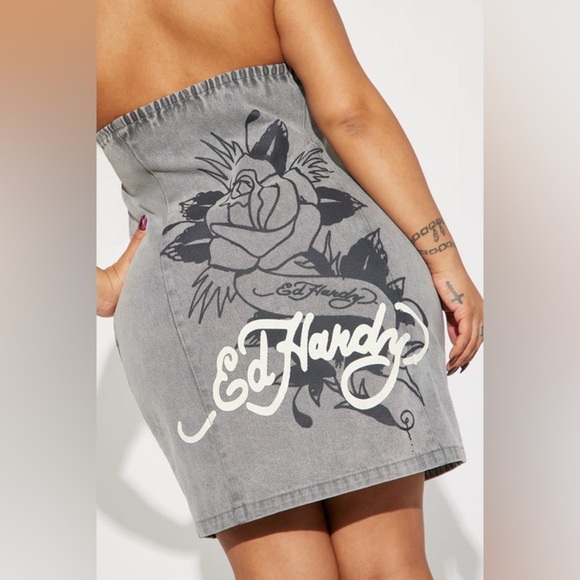 Ed Hardy Cross Denim Mini Dress - Grey - Picture 11 of 11